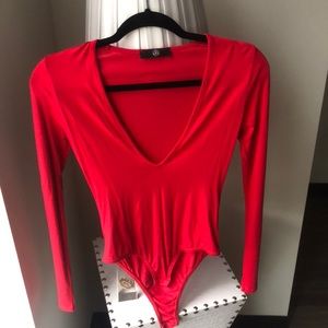 Missguided Red V-Neck Bodysuit